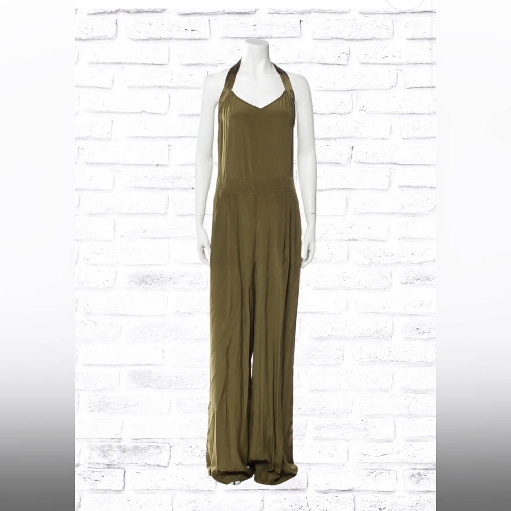 Rag & Bone 'Scarlet' Silk Army Green Halter Jumpsuit